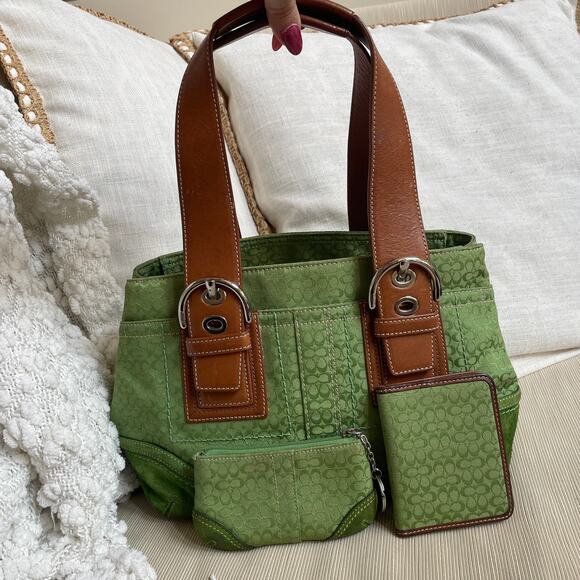 Coach Handbags - Rare Y2K Coach Signature Green Soho Buckle Tote Bag | 4-Pc Collector Set Micro C